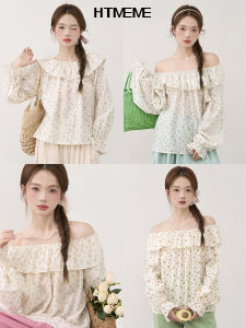 Hanada Window Htmeme Pu Back Garden Fresh Floral Shirt Womens Summer off-Shoulder Ruffle Top