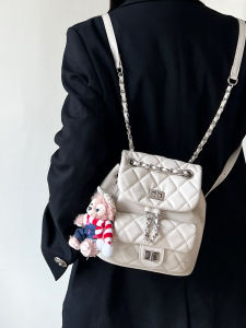 Trendy Leather Double Shoulder Bag for Women Mountain Climbing Mini Backpack High Aesthetic Diamond Chain Design Cool Girl Bag