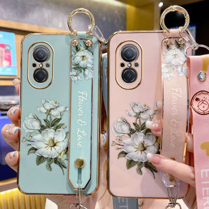 เคสโทรศัพท์ Huawei Nova9se แบบซิลิโคนป้องกันการตกหล่นพร้อมสายรัดข้อมือและห้อย รุ่นใหม่สำหรับผู้หญิง ลายดอกไม้