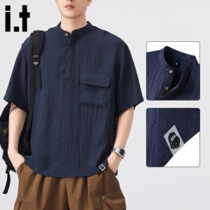FINGERCROXX | Vintage Linen Henley T-Shirt Mens Short Sleeve Casual Summer
