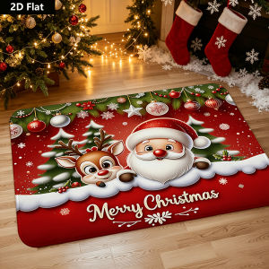 VIKAMA Christmas Happy Mat Soft and Slip-resistant Christmas Decorative Floor Mat Entrance Hall Rug Home Decoration