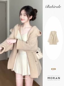 Korean Retro Lazy Style Loose Knitted Hoodie Cardigan Warm Gentle Personality Sweater Thick Outerwear Top for Women