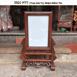 Khung Ảnh Thờ mẫu Chữ Thọ viền soi gỗ Hương Đá cỡ ảnh 20 x 30 cm