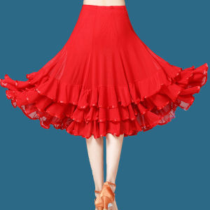 Dancing Companion High เอว กระโปรงยาวปานกลาง สําหรับ Square Dance สะบัดขนาดใหญ่ พรางหุ่น เอฟเฟกต์ Standard Dance Social Dance Practice