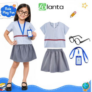 LOlanta 2Pcs Kids Teacher Costume Set Girl School Career Guidance Costume Halloween Cosplay Costume Outfit 3-11Years