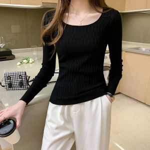 Slim Fit Knitted Base Shirt Womens Spring Autumn 2026 New Style Low Neck Long Sleeve Overhead Sweater Fashionable Inner Wear