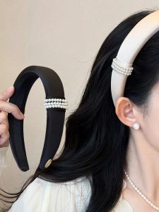 Black Pearl High Top Hairband Womens Elegant Hair Accessories New 2025 Pressed Hair Headwear Korean Style Fresh out