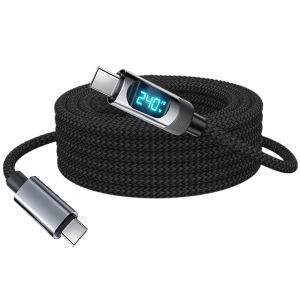 Cellphone USB-C Cable 240W Digital Display Screen Type-C Fast Charge Cord For iPhone 15 16 17 Xiaomi HUAWEI Samsung Braid Wire