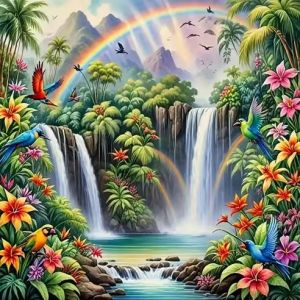 HUACAN Cross Stitch Kit Waterfall Landscape 11CT Printed With Threads Embroidery Sets Forest DMC Set Counted Printed Needlework