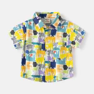 Boys Pure Cotton Short Sleeve Shirt Digital Printing Thin Summer Fashion Baby Clothing Childrens Top Casual Style Cotton Fabric