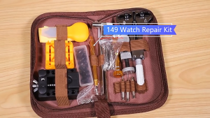 ชุดเครื่องมือซ่อมนาฬิกาแบบกระเป๋าซิปตรีมสีน้ําเงิน (Blue Theme) พร้อมสปริงบาร์คละขนาดและอะไหล่เปลี่ยนเครื่องมือ