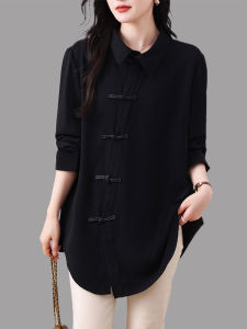 เสื้อเชิ้ตแขนยาวผู้หญิงสไตล์จีนใหม่ ทรงหลวม ทรงสลิมฟิต เสื้อเชิ้ตผู้หญิงไซส์ใหญ่ ฤดูใบไม้ร่วง 2025 ชุดทำงานสุดเก๋