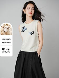 เสื้อชั้นในถักแขนกุดผ้าขนสัตว์ผสมฤดูใบไม้ร่วงปี 2025 สำหรับผู้หญิง เสื้อชั้นในทรงหลวมสบาย ๆ ลายดอกไม้ สไตล์ลำลอง