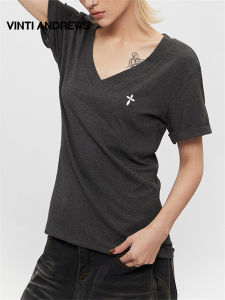 Slim Fit V-Neck T-Shirt Large Collar Slimming Relaxed