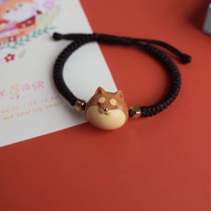 Shiba Inu Dog Wangcai Wood Woven Carrying Strap Original Design Hand Carved Super Cute Cute Lucky Couple Bracelet