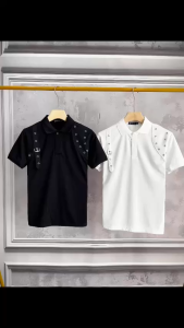 Áo Thun Cổ Bẻ DÂY PHỐI Vai Tay Ngắn Vải Cotton Co Giãn 4 Chiều Form Regular Fit - TUTEE