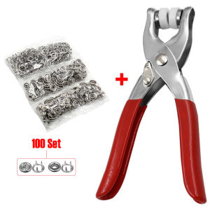 Bộ 100 Khóa Kim Loại Có 5 Chấu Kèm Kìm Bấm Bộ Dụng Cụ May Vá Làm Đồ Da Thủ Công DIY