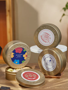 Baking Cookie Candy Chocolate Wafer Champagne Gold round Tinplate Box Gift Box Pastry Packaging Box Kitchen Cooking Utensils