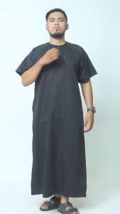 KHOIRUMMAH Jubah Musa - Gamis Pria Dewasa  - Jubah Polos Lengan Pendek - Black
