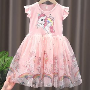 Girls Clothes New Summer Princess Dresses Flying Sleeve Kids Dress Unicorn Party Baby Dresses for Children Clothing 1-6Y