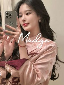 Sandro Madge Early Autumn Plum Bamboo New Chinese Style National Trend Stand Collar Vinegar Acetate Embroidered Belt Heavy Embroidery Jacket