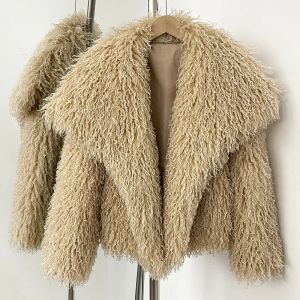 OFTBUY Faux Fur Jacket Women Winter European Style Fur Coat lady Eco-friendly Fashionable Chinese Style Drill Large Lapel s
