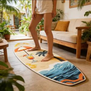 VIKAMA Sunset Ocean Surfboard Plush Carpet Non Slip Quick Dry Floor Rug Balcony Teen Coastal Leisure Home Alfombra Decor