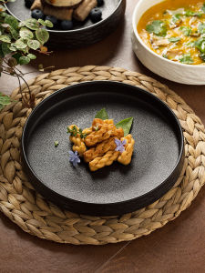 KIMRAMIC Black Ceramic Pasta Bowl Salad Dish Fine Dining Restaurant Quality Underglaze Color Deep Dish Nordic Style Pure Color