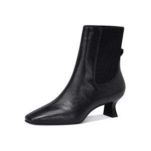 JESSICA SOPHIA | Square Toe Comfortable Mid Heel Chelsea Boots