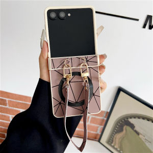 szhaiyu | For Samsung Galaxy Z Flip 8 7E 7 6 5 4 Geometric Prism Magnetic Phone Case With Wrist Strap Hinge Protection Shockproof Cover