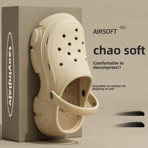 Womens Summer Outdoor Wear Thick Bottom Heightening Beach Anti-Slip Anti-Odor EVA Clog Shoes Low Cut Slip-On Flat Heel