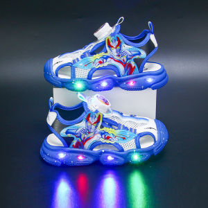 ABCZZQ Cerezo Ultraman Boys Sandals Glowing Summer New Children Light up Sports Beach Shoes Trendy Open Toe EVA Sole Shoes