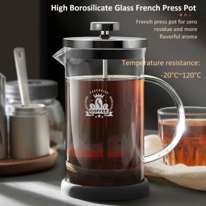 350-1000ml nồi cà phê nén kiểu Pháp thủy tinh thép không gỉ Máy pha cà phê Boro Silicat chịu nhiệt Bình cà phê thủy tinh percolator