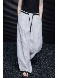 กางเกงขายาวทรงหลวมผ้าลินินสีขาวสำหรับผู้หญิง ฤดูใบไม้ผลิ 2025 กางเกงขายาวทรงหลวมสไตล์ใหม่ที่มีบรรยากาศแบบเรียบง่าย