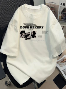 Heavyweight Pure Cotton White Short Sleeve T-Shirt Mens New 2025 Summer Cartoon Trendy Brand Youth Half Sleeve Top Breathable