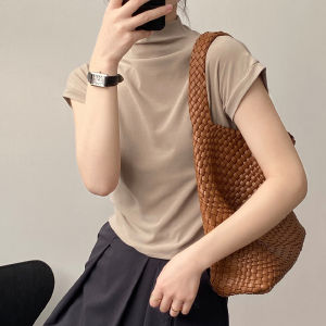 Áo Thun Modal Tay Ngắn Mùa Hè Cho Nữ Cổ Cao Phong Cách Cá Tính Thiết Kế Mới 2025 Áo Thun Tay Ngắn Cổ Cao Thường Ngày