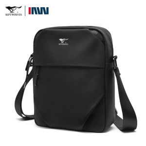 SEPTWOLVES สายกระเป๋าคนส่งเอกสารใส่ทำงานสำหรับสำนักงานแบบลำลองสีดำกระเป๋าบุรุษสะพายเฉียงกระเป๋าสะพายไหล่สินค้าผู้ชายผ้าอ๊อกซ์ฟอร์ดกันน้ำ
