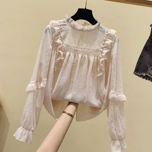 Chic Long Sleeve Womens Blouse Lantern Sleeve Chiffon Shirt Spring Autumn Trendy Brand Tag Removed Korean Style Straight Cut