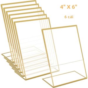 Bộ 6 Khung Ảnh Vàng 4x6 Inch Khung Acrylic Trong Suốt Không Viền Tự Đứng Được Dùng Cho Số Bàn Tiệc Cưới Biển Hiệu Nhà Hàng Tranh Ảnh