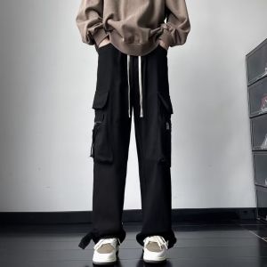 Burgundy American Street Style Stylish High Sense Loose Wide Leg Workwear Pants