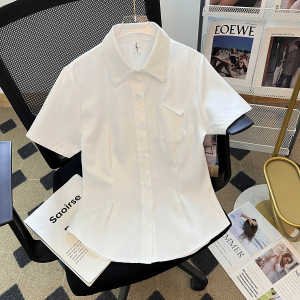 Áo Sơ Mi JK Tay Ngắn Màu Trắng Cho Nữ 2024 Thiết Kế Mới Áo Sơ Mi Ôm Vừa Vặn Eo Nhỏ Áo Thun Cổ Polo Màu Trơn Chống Tia UV