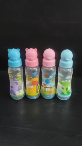 ขวดนมลายการ์ตูนสัตว์ 8 ออนซ์ ดีไซน์ฝาปิดหัวหมี-หัวลูกเจี๊ยบ | BPA FREE ขวด PP คุณภาพดี ราคาประหยัด