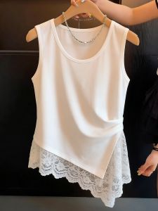 MISHANGYICHU | Lace Patchwork Irregular Hem Fitted Sleeveless Top