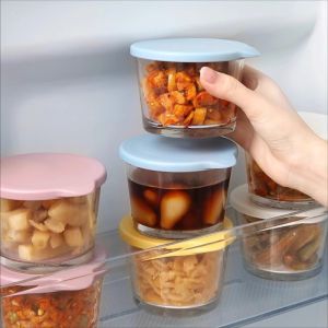 YESPERY โถใส่ของดองขนาดเล็ก200มล. ถ้วยเครื่องปรุงแก้วเล็กภาชนะอาหารในตู้เย็นจานขนมสำนักงาน