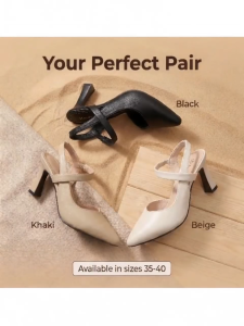 [JESSICASTORE] Ladies 3inches Block Heels Plain leather Sandals 2inches heels for women #006