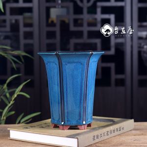 Simplified Chinese Garden Orchid Pot Purple Clay Concave High Six-angled Container Potted Landscape Modern Minimalist Style