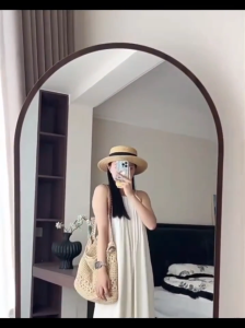 Dospace กระจกเต็มตัวไม้ดีไซน์โค้ง กระจกเต็มตัวแต่งห้องติดผนังได้ ใช้แต่งห้องนอน มินิมอล