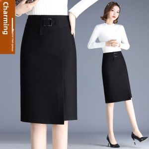 Elegant A-Line Mini Skirt Womens High Waist Midi Skirt Office Work Skirts Spring 2024 Fashion Korean Style Pure Color