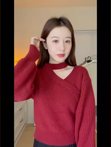 🦋 NLONKE Cross Neck Halter Long Sleeve Knitwear Gentle Temperament Sweater Autumn High-end Women Top