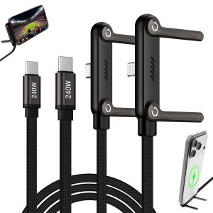 240W 2-in-1 Type-C Fast Charging Cable Invisible Adjustable Stand Charger Cord for Phones Tablets Laptops Gaming Devices